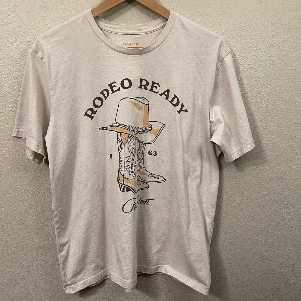 Pendleton Rodeo Ready Cowboy Graphic T-Shirt Beige Western Sz M-L / XL Tag- READ
